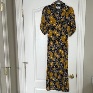 ba&sh Blue and Gold Puff Sleeve Sundress